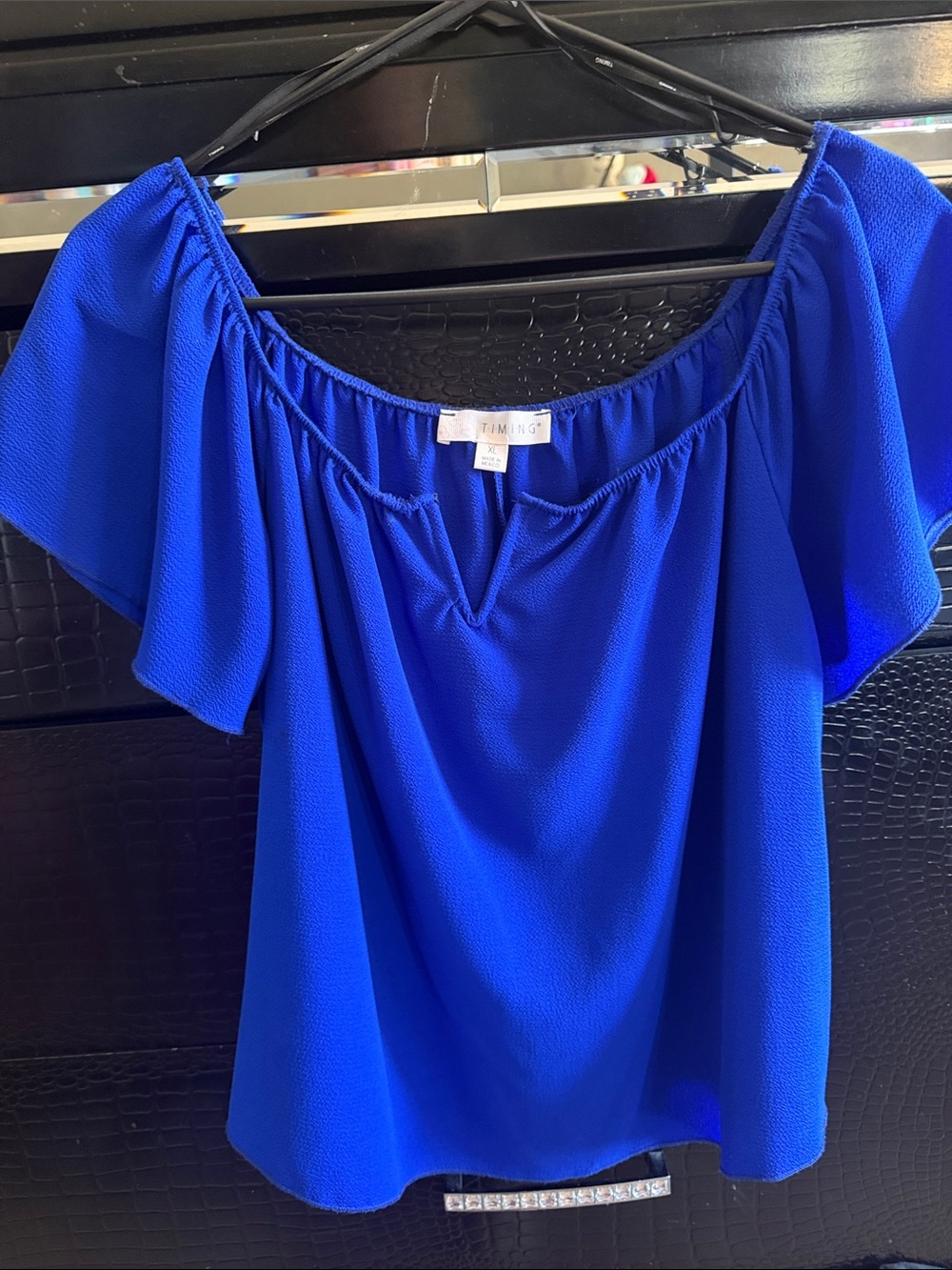 TIMING Off-Shoulder Flutter Sleeve Top - Cobalt Blue